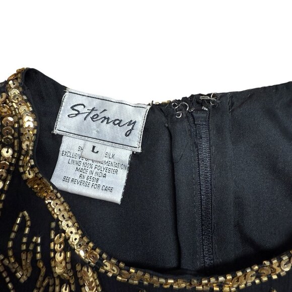 STENAY TOP VINTAGE BEADED SEQUINS SILK ART TO WEAR SCALLOPED SIZE L EMBELLISHED - Picture 6 of 11